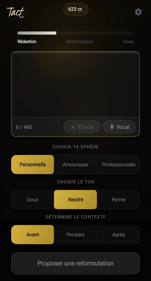 Aperçu du mode Premium de l'application, thème doré.